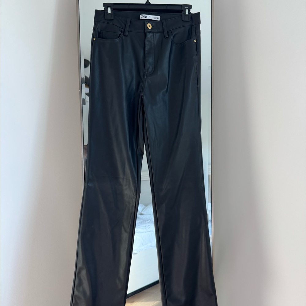 Zara Black Leather Flare Pants